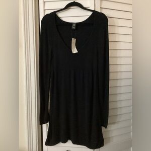 BCBGMaxAzria Black Deep V-Neck Long Sleeve Pullover Dress Size L NWT